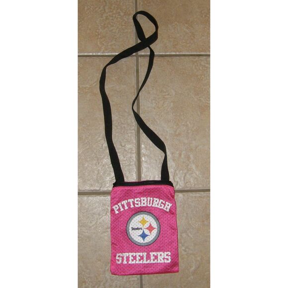 Graphic NFL Football PITTSBURGH STEELERS Logo Pink Small 8X6 Mesh Pouch Purse - Picture 1 of 3